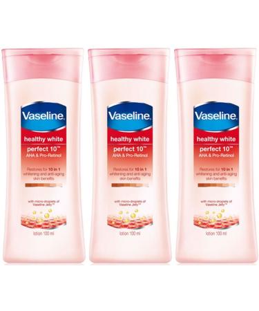 Vaseline Healthy White Perfect 10 - Pack 3 - AHA and Pro-Retinol Whitening and Anti-Ageing Skin benefits with micro droplets of Vaseline Jelly 100 ml X 3 bottles
