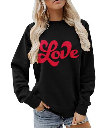 oelaio Valentine's Day 2024 Women's Long Sleeve Round Neck Loose Fitting Casual Tunic Top Cute Love Heart Graphic Trendy - Buy Online on GoSupps.com