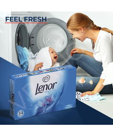 Lenor 6 x 34 pack Tumble Dryer Sheets With Welari Thank You Card Fresh Laundry Fragrance Spring Blue Clothes Washing Scent (204sheets) - Buy Online on GoSupps.com