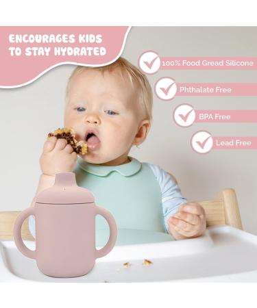 Silicone Baby Cup with Lid - Toddler Training Sippy Cup with Handles and Teether Top - Pink, 6 months - Buy Online on GoSupps.com