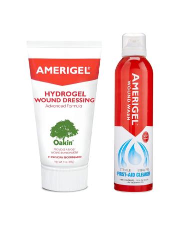 AMERIGEL Wound Care Bundle (3 oz. Hydrogel Wound Dressing 7.1 fl oz. Saline Wound Wash) - Moisture-Rich Healing and Advanced Skin and Wound Care