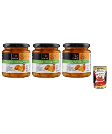 Italian Gourmet E.R. Grangusto Semi-Dried Yellow Datterini Tomatoes in Oil Yellow Tomatoes Semi-Dried in Oil Italian Tomato 280g Glass + Gourmet Tomato Pulp 400g Italian Box