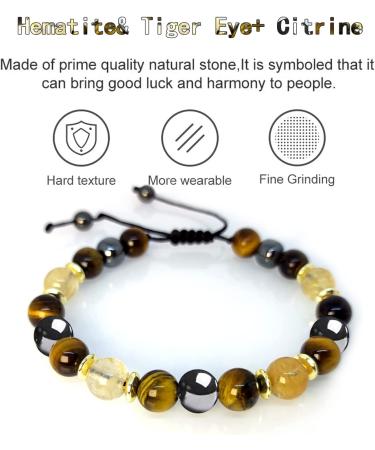 Triple Protection Bracelet for Prosperity, Money, Business Goals | Citrine, Tiger Eye, Hematite Bracelet Set - Buy Online on GoSupps.com