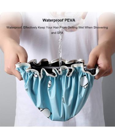 2 Piece Waterproof Shower Hood Bath Cap for Women - Reusable Elastic Hair Cap in Blue & Gray | Ideal for Bathing and Spa - Buy Online on GoSupps.com