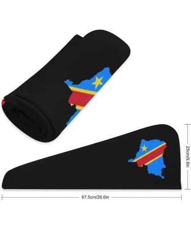 Congo Flag Map Microfiber Hair Towel Wrap for Women - Super Absorbent 10"x26" Hair Turban with Button - Buy Online on GoSupps.com