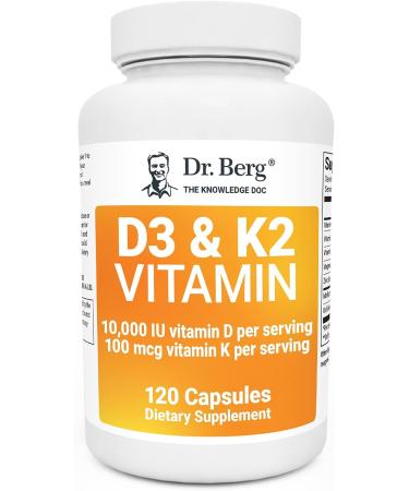 Dr. Berg's Vitamin D3 K2 Supplement w/MCT Oil - Includes 10,000 IU of Vitamin D3, 100 mcg MK7 Vitamin K2, Purified Bile Salts, Zinc & Magnesium for Ultimate Absorption - 120 Capsule