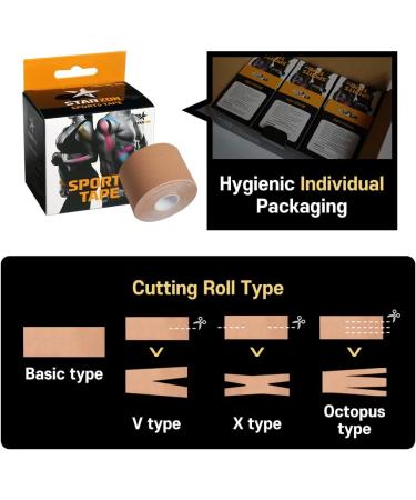 STARZON Kinesiology Tape (6 Rolls) Original Cotton Elastic Premium Athletic Tape Latex Free 2 x 5.4yd Beige Pack of 6 Beige 2 x 5.4yd - Buy Online on GoSupps.com