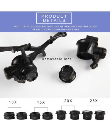 Head Mounted Repair Magnifier LED Head-mounted Magnifying 10X 15X 20X 25X Eye Jewelry Watch Repair Magnifier Glasses With 2 LED Lights Magnifying Glass Lupa Reading/Obeservation/Repairing Repair Light - Buy Online on GoSupps.com