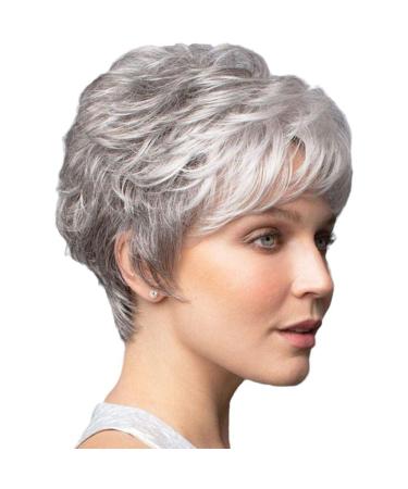 Short curly curly wigs with fringes for women silver gray mixed synthetic heat -resistant wigs with pony natural layered short hair wigs