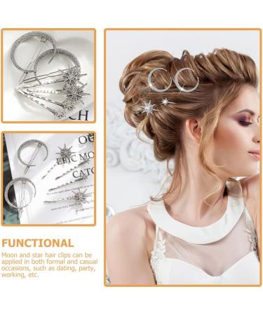 FRCOLOR 2 Sets Snowflake Star Hair Clip Star Hair Accessories Silver Star Hair Clips Silver Barrettes Star Moon Hair Clip Hair Jewelry Golden Hair Clips Hair Pin Hairpin Diamond Alloy - Buy Online on GoSupps.com