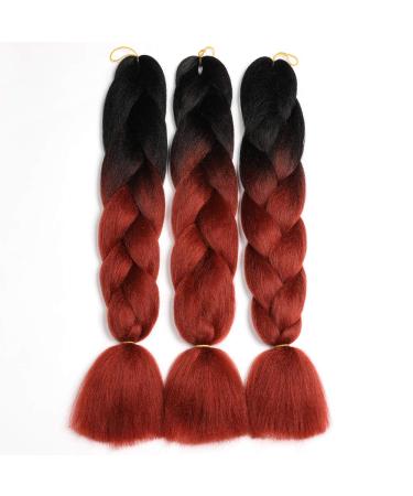 Showjarlly Kanecalon Kunsthaar Hair Kanecalon Hair Braids Extension Ombre Jumbo Braid Hair extension 24 " KanCalon braids Box Hair Kunsthaar Hair for Inclined Black/Red Brown# 61cm-24 inch (3 pack) black/red-brown