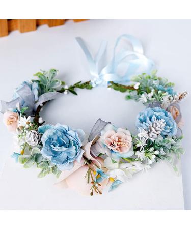 Buy Kemelo Boho Beach Wreath Headband | Blue Flower Crown Halo Garland | Women's Headwear for International Shipping - Buy Online on GoSupps.com