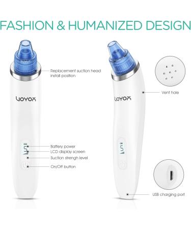 VOYOR Blackhead Remover Pore Vacuum - Electric Face Cleaner with 6 Suction Heads and 5 Levels - for Men and Women - Buy Online on GoSupps.com