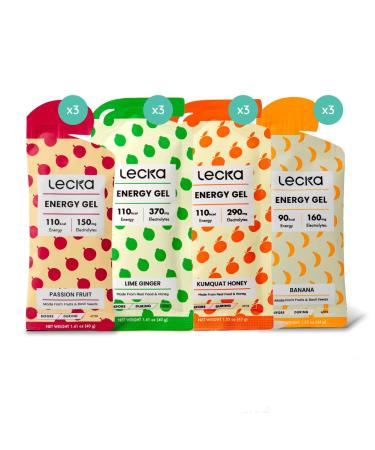 Lecka Energy Gel 12 Gels | for Endurance Exercise Made with Real Fruits and Basil Seeds Provides Natural Energy and Electrolytes (Variety Pack - Four Flavors)