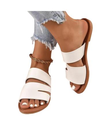 Nupaque slide sandals women dressy - flat summer sandals for women |Summer leisure shoes to slip in with open toes large size for going out swimming and shopping white 39 EU