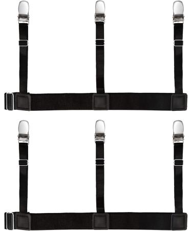 Adjustable Men's Shirt Holders - Elastic Braces with Non-Slip Clamps | Flexible Shirt Bracket - Black (1 Pair) - Buy Online on GoSupps.com