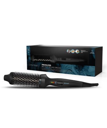 REVAMP Progloss Big Hot Round Brush - Heated Brush for Volume and Lasting Curls 40mm Ceramic Barrel and Ionic Jet for Salon Professional Shine Infused with Progloss Oil Frizz-Free Finish - Black