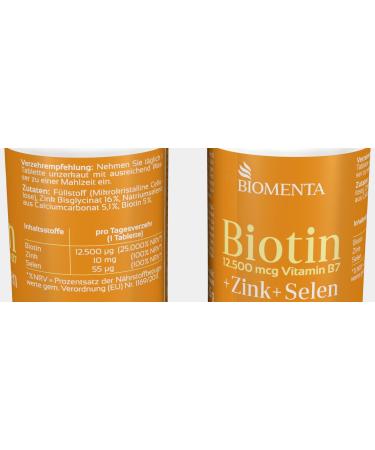 BIOMENTA Biotin + Zinc + Selenium - 365 High-Dose Vegan Tablets | 12 500 mcg Biotin - Premium Quality for Healthy Hair Skin & Nails - Buy Online on GoSupps.com
