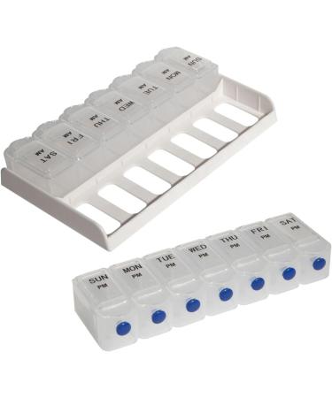 7 Day 14 Compartment AM/PM Pill Box - Easy-Open Push-Button Printed & Braille with Patient Record Cards - International Shipping Available - Buy Online on GoSupps.com