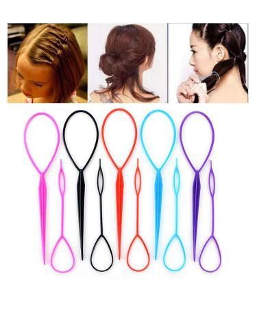 10pcs (5 small + 5 large) tail hair styling kit plastic magic hair braid ponytail maker clip tool simply diy hair-styling accessories hair pull needle hair pins (random color)