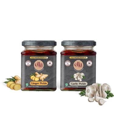 Ella Spices Low Sodium Ginger and Garlic Pickle 500g | Homemade Pickle with Cryogenic Spices | Cold Pressed Sesame Oil | 50% Less Sodium | Indian Aachar - Lasun Ka Aachar & Adrak Ka Aachar - Buy Online on GoSupps.com