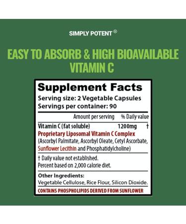 Simply Potent Liposomal Vitamin C 1500MG Supplement - Enhanced Absorption & Bio-Availability | Immune Support & Antioxidant | Non-GMO Gluten-Free | Vitamin C Liposomal Liposomal VIT C Capsules - Buy Online on GoSupps.com