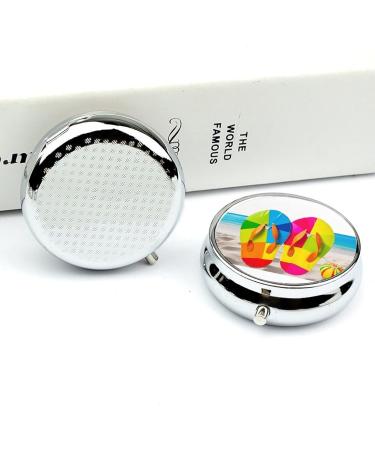 Colorful 3 Compartment Travel Pill Box - Portable Medicine Organizer for Handbag & Pocket - Beach Ball & Flip Flops Design - Buy Online on GoSupps.com