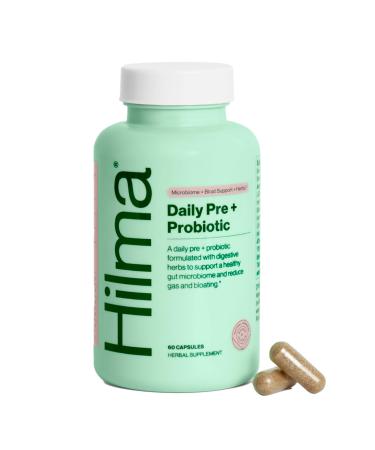 Hilma Pre and Probiotic with Herbs - Support Gut Health with Prebiotics and Probiotics Plus Gas and Bloating Relief for Women & Men 60 Vegan Capsules Pre + Probiotic - 60 Count