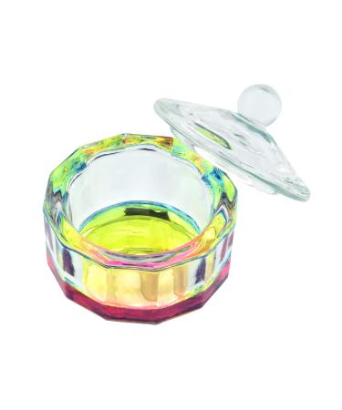 Crystal Rainbow Color Dodecagon Shape Acrylic Liquid Powder Glass Dappen Dish Glass Cup w Cap Lid Bowl for Acrylic Nail Art Transparent Kit, NAPB019-Dodecagon