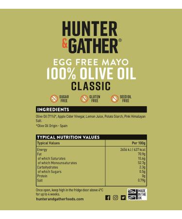 Hunter & Gather Classic Mayo 100% Olive Oil Egg Free 250g - Seed Oil Free Keto Friendly & Vegan - No Added Sugar Gluten Free & Soy Free - Buy Online on GoSupps.com