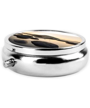 Zen Stone Printed Mini Round Pill Box | 3 Compartment Travel Organizer | Portable Medicine Case for Home & Office Use - Buy Online on GoSupps.com