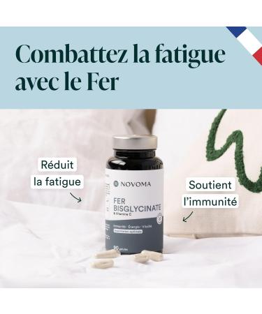 NOVOMA Iron Bisglycinate 14 mg + Vitamin C High Absorption Immunity & Anti-Fatigue 3 Months Cure Ferrochel Patented Iron Food Supplement 90 Vegan Capsules Made in France - Buy Online on GoSupps.com