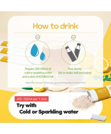 Ssanggye Kombucha Lemon Powder Stick Type (30 Sticks 5.3oz) - Sugar Free Fizzy Sparkling Fermented Tea with Live Probiotics & Prebiotics - Digestive Enzymes for Health Benefits - Buy Online on GoSupps.com