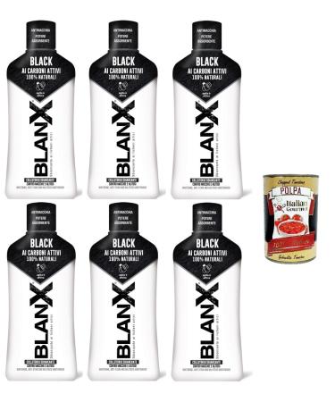 6x Blanx collutorio black black mouthwash with 100% natural activated carbon 500 ml + Italian Gourmet polpa 400g