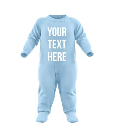 Purple Print House Personalised Romper Suit - Baby Boy - Baby Girl - Personalised Baby Grow - Pink Blue Black Red - Any Custom Text (0-3 Months Light Blue)