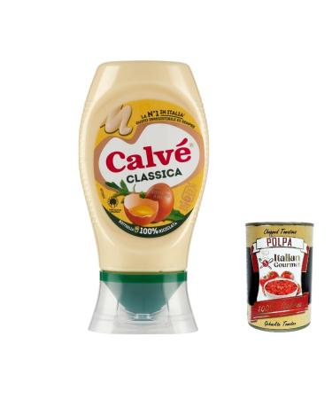 Italian Gourmet E.R. Calv Classic Mayonnaise 250ml Sunflower Seed Oil - Ideal for Sandwiches and Canapes No Preservatives and Sugar Gluten Free Vegetarian + Italian Gourmet Polpa 400g (Pack of 12)