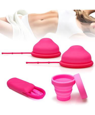 Idudu 2 pieces menstrual disc with folding cup handle design reusable menstrual disc made of silicone exhaustive menstrual cup perfect for swimming sport and intimacy (S+L)