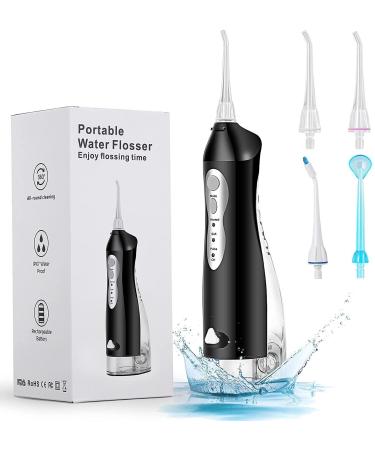 Water Dental Flosser Cordless for Teeth-Medunion 3 Modes Dental Oral Irrigator Rechargable IPX7 Waterproof with 4 Jet Tips for Travel,220ml Water Tank(Black) Black-220ml