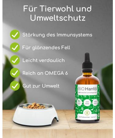 Wolfsbach Organic Hemp Oil for Dogs & Cats 50ml - Omega 3 & 6 Cold-Pressed 100% Organic from Germany | BARF & Feed Oil - De- ko-060 - Buy Online on GoSupps.com