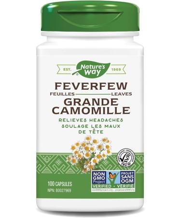 Nature's Way Feverfew Leaves Helps Relieve Headaches 100 Vegetarian Capsules