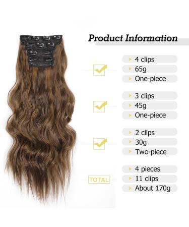 YDDM 20 Inch Wavy Clip-In Hair Extensions | Realistic Synthetic Hair | Affordable 4pcs Set for Women (Color 8H27#) - Buy Online on GoSupps.com
