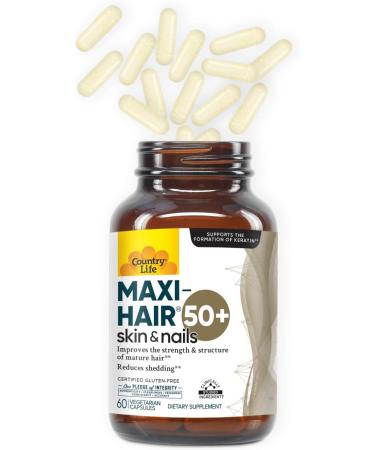 Country Life Maxi-Hair 50+ Biotin-Based Hair Skin & Nails Supplement for Women & Men Over 50 | Supports Healthy Hair Growth & Reduced Shedding | Certified Gluten-Free & Vegetarian | 60 Capsules - Buy Online on GoSupps.com
