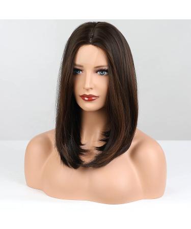 HAIRCUBE Short Dark Brown Bob Wig for Women - Shoulder Length Middle Part Synthetic Wig, Heat Resistant Fibre, Natural Daily Look - Buy Online on GoSupps.com