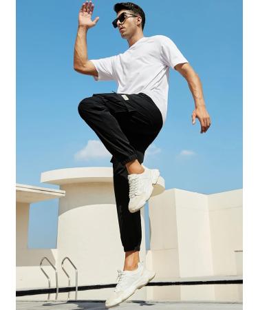 Elegancity Men's Cargo Trousers - Casual Work Pants with Drawstring Waist | Regular Fit Sweatpants with Pockets (Size 38-46) - 34 A-Black - Buy Online on GoSupps.com