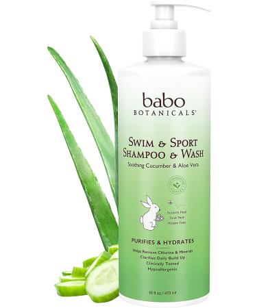 Babo Botanicals Purifying Swim & Sport 2-in-1 Shampoo & Wash with Natural Cucumber and Aloe Vera  for Babies  Kids or Sensitive Skin 16 Fl Oz 16 Fl Oz (Pack of 1) Old Packaging