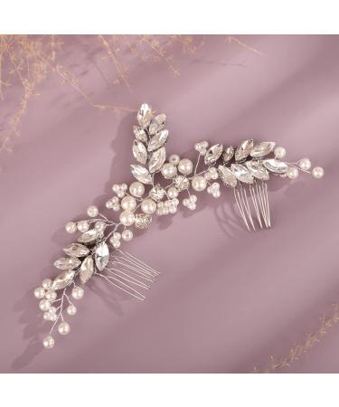 Kercisbeauty Silver Crystal Hair Piece with Combs Wedding Bridal Headband Girls Prom Hair Accessories