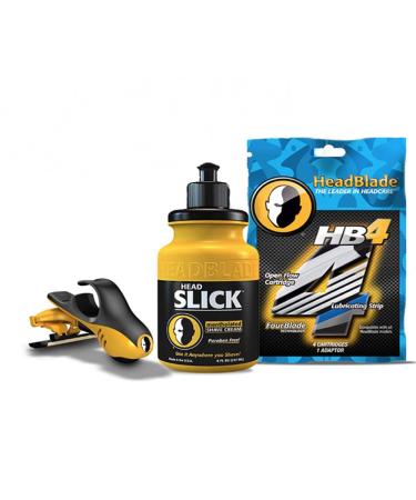 Moto Men's Head Shaving Starter Kit with HeadSlick Shaving Cream, Shaving Razor, Blade Refills (8 ounce HeadSlick)