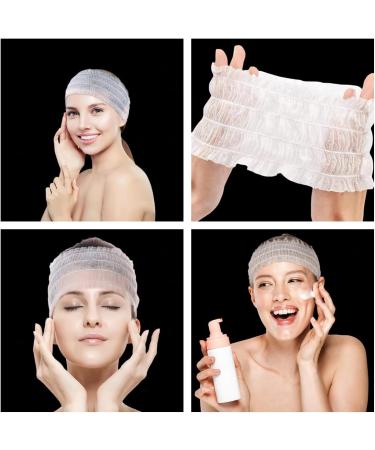 100 Pieces Disposable Spa Headbands Soft Non-Woven Facial Hair Band Elastic Facial Head Wraps Cloth Stretch Skin Care Makeup Sauna Washing Face Supplies for Women Girls (White) - Buy Online on GoSupps.com