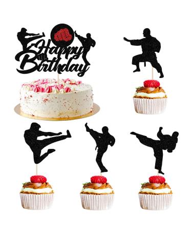 AROKIPPRY five Boxing Player Cupcake Toppers Glitter Boxing Cupcake Boxer Gym Theme Baby Shower Birthday Party Cake Decorations Supplies Black 2