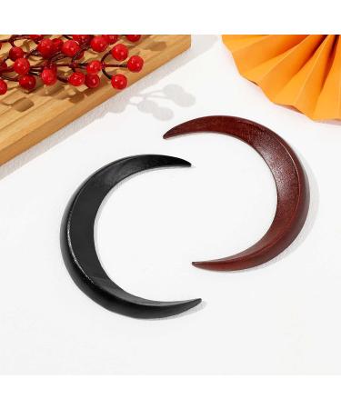 2 Pcs Hand Carved Wooden Moon Hair Fork Set - Crescent Hair Styling Pins in Black & Red - Buy Online on GoSupps.com
